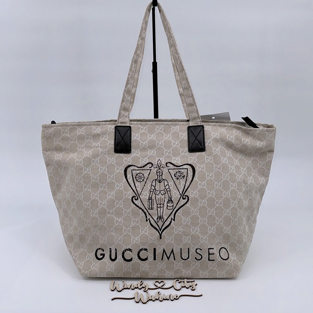 Authenticated Gucci GG Monogram Canvas Museo Tote- Beige
